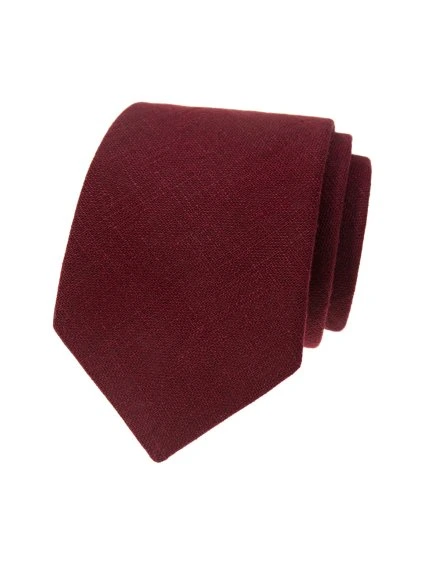 Vínová lněná pánská kravata