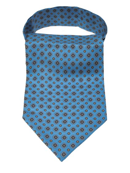 Tyrkysový hedvábný pánský askot se vzorem