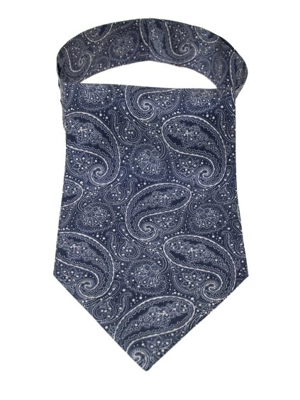 Tmavě modrý hedvábný askot se vzorem Paisley