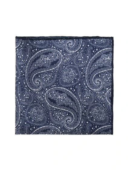 Modrý hedvábný kapesníček do saka se vzorem Paisley