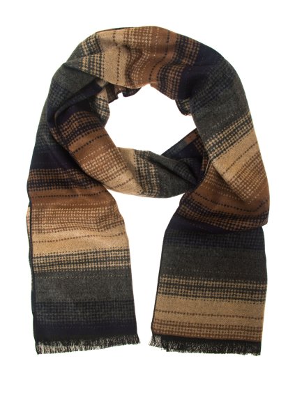 Hnědá pánská šála s šedým vzorem