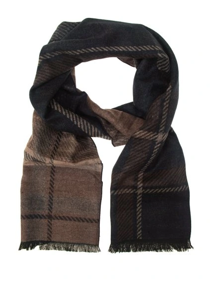 Tmavě béžová pánská šála s šedým vzorem