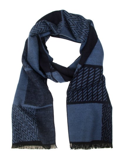 Modrá pánská šála s tmavým vzorem