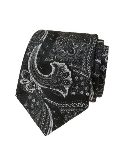 Černá luxusní pánská kravata se šedým vzorem