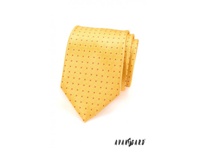 Žlutá kravata s oranžovými čtverečky