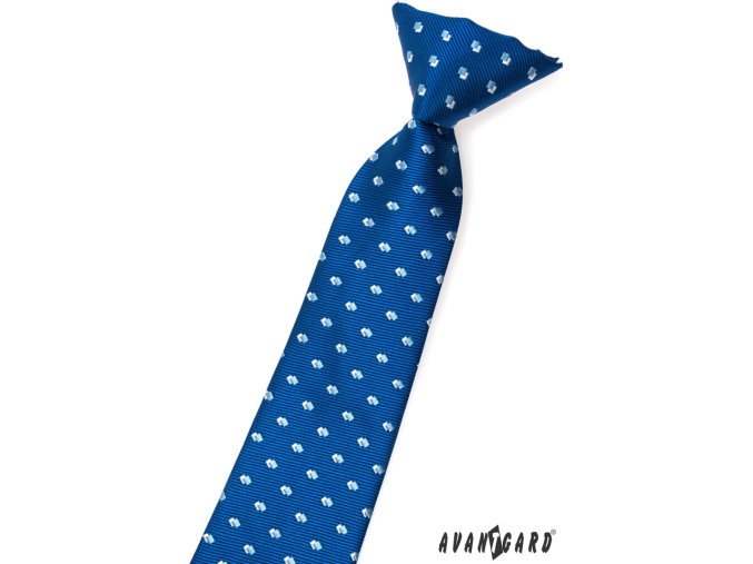Zářivě modrá chlapecká kravata s obdélníkovým vzorem