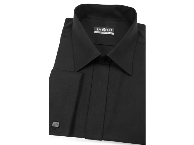 Pánská košile KLASIK s krytou légou a dvojitými manžetami na manžetové knoflíčky 516-23 Černá (Velikost 50/182)