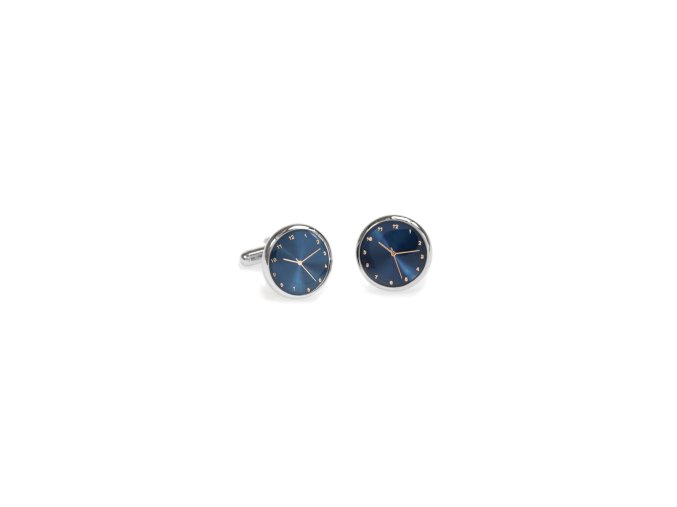 Stříbrné manžetové knoflíčky s tmavě modrými hodinami (17 mm)