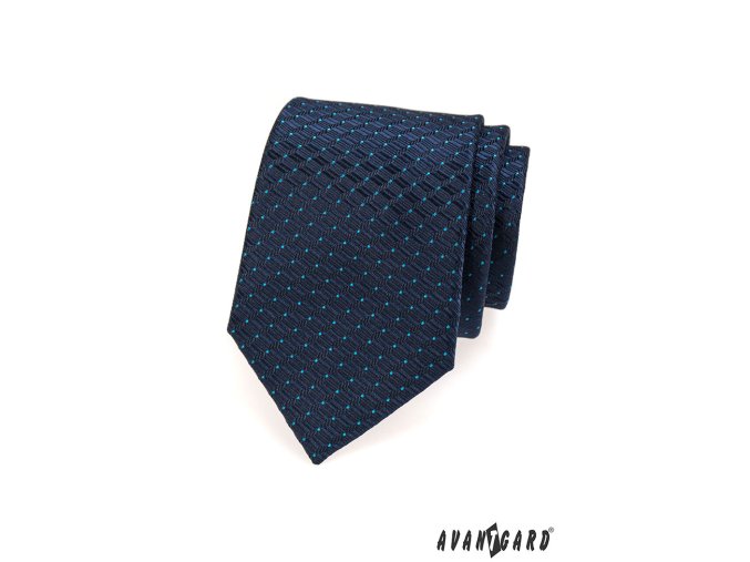 Tmavě modrá kravata s tyrkysovými tečkami