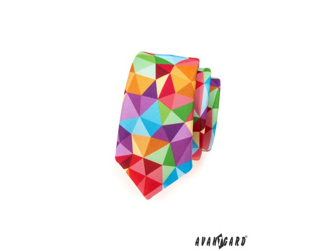 Barevná slim kravata s mozaikovým vzorem