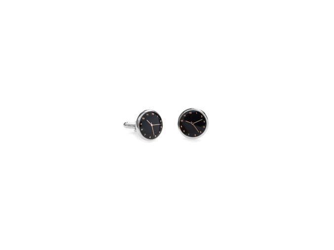 Stříbrné manžetové knoflíčky s černými hodinami (17 mm)