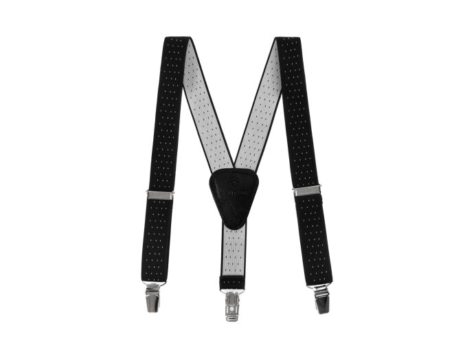 Chlapecké šle Y s koženým středem a zapínáním na klipy - 25 mm 862-2301 Černá s bílým puntíkem (Velikost výška postavy 110 - 130 cm)