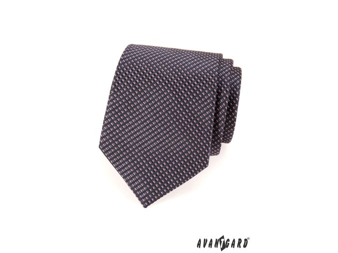 Tmavě šedá kravata s jemným růžovým vzorem