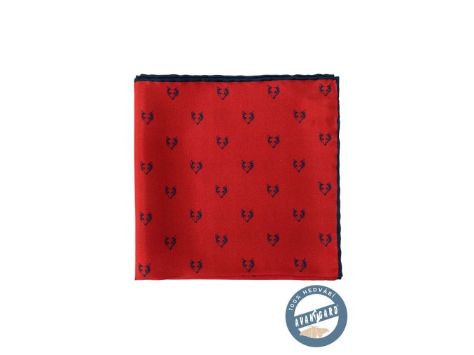 Červený hedvábný kapesníček s vlčím vzorem