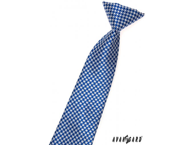 Modrá chlapecká kravata s bílým křížkovým vzorem