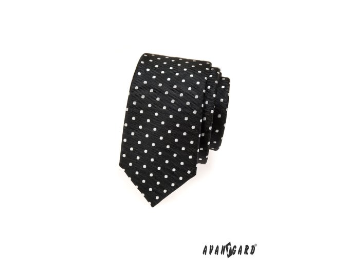 Černá slim kravata s bílými puntíky