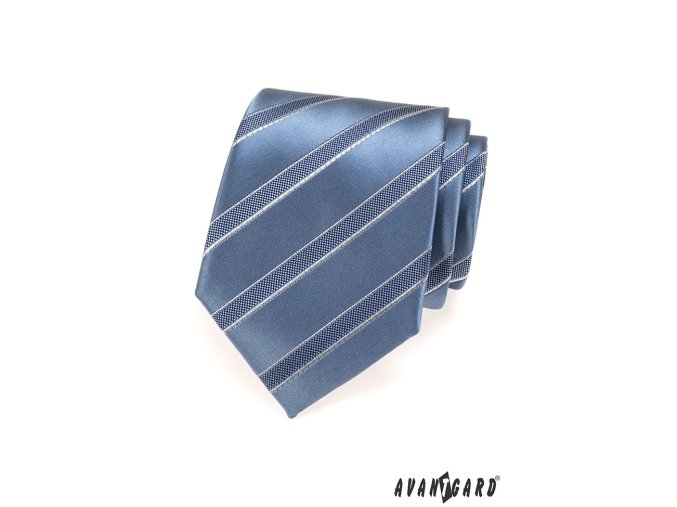 Modrá lesklá kravata s matnými pruhy