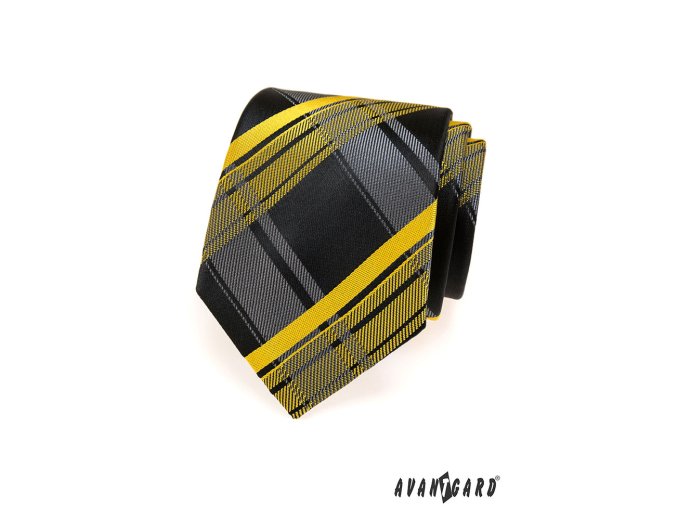 Černá kravata se žlutým károvaným vzorem