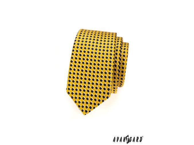 Žlutá slim kravata se vzorem šachovnice
