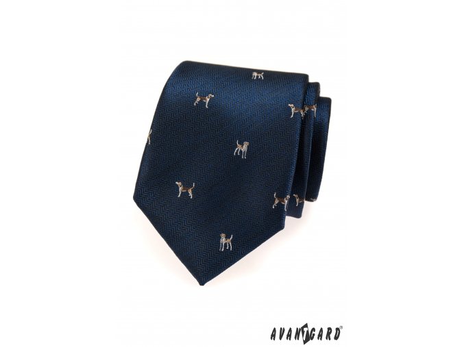 Velmi tmavě modrá kravata se vzorem - pes