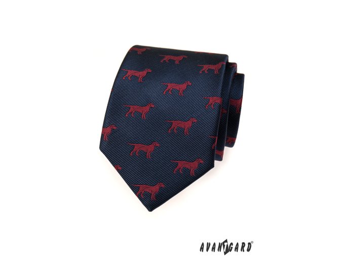 Tmavě modrá kravata se vzorem - červený pes