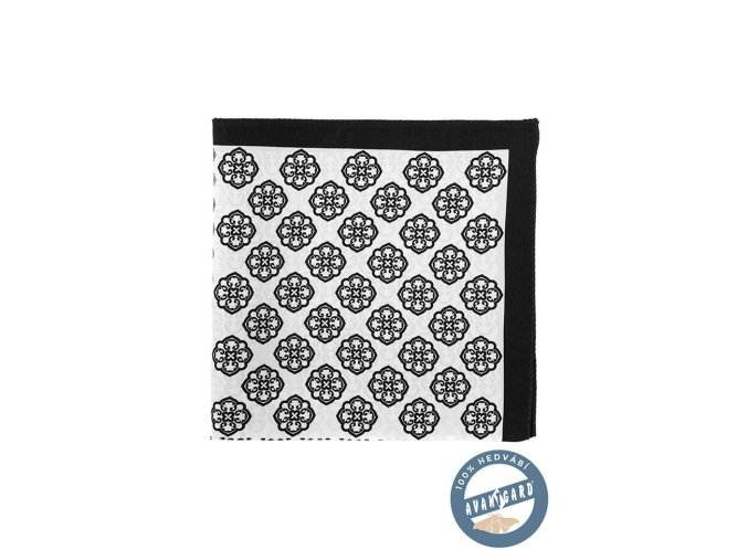 Černo-bílý hedvábný kapesníček s různými vzory
