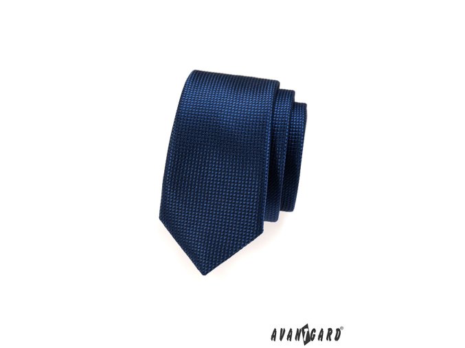 Modrá jemně lesklá slim kravata s trojrozměrným vzorem