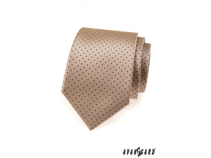 Béžová kravata s drobnými tmavými tečkami