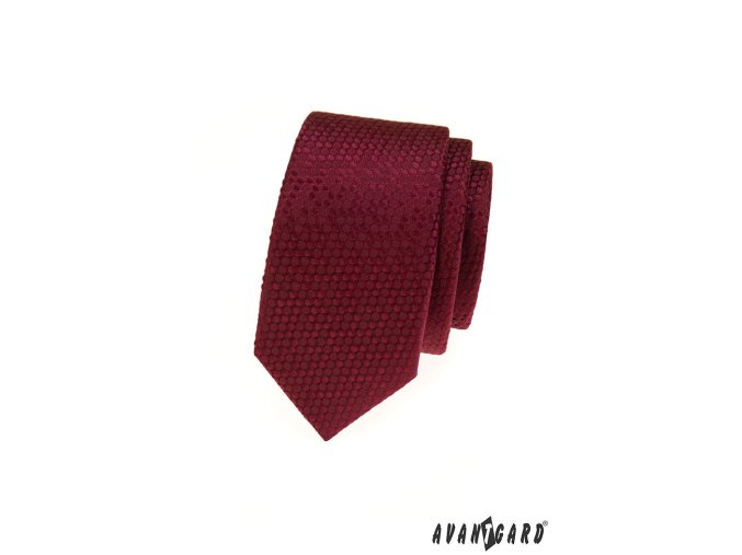 Bordó slim kravata s kulatým vzorkem