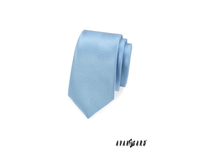 Světle modrá slim kravata s mřížkovanou strukturou