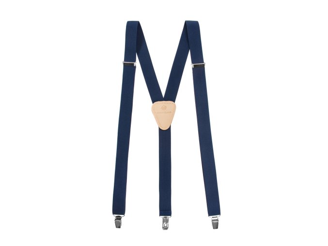 Tmavě modré šle s béžovým koženým středem