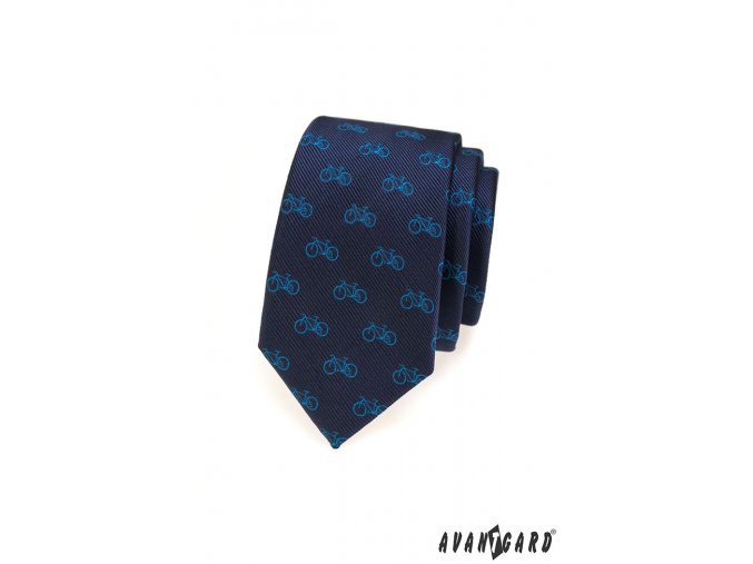 Tmavě modrá slim kravata s modrým vzorem - kolo
