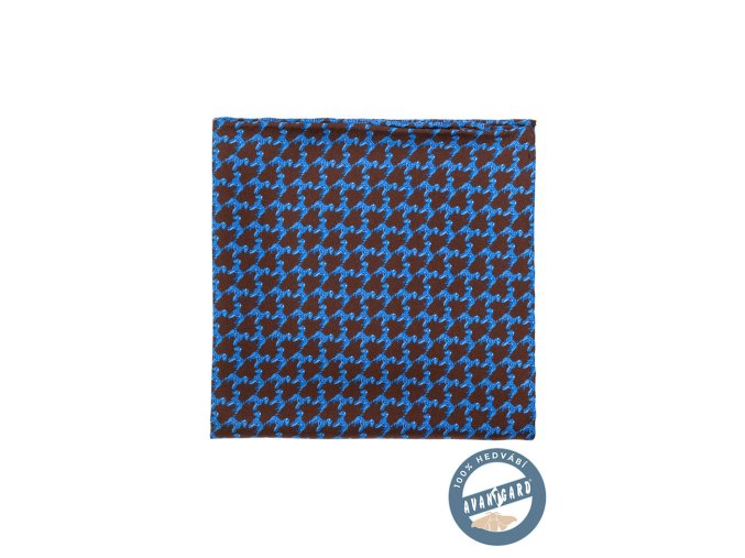 Hnědý hedvábný kapesníček s modrými psy