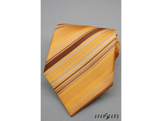 Světle cihlová kravata s různě širokými proužky _