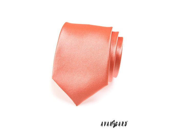 Lososová jednobarevná lesklá kravata