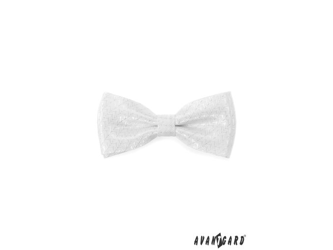 Bílý pánský motýlek s nenápadným vzorem + kapesníček do saka (12,5 cm)