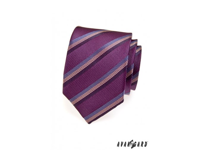 Fialová kravata s barevnými pruhy