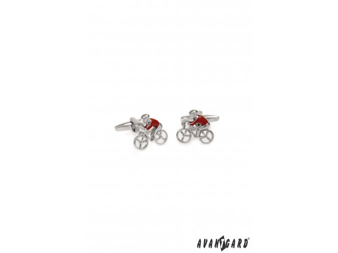 Stříbrné manžetové knoflíčky - červený cyklista
