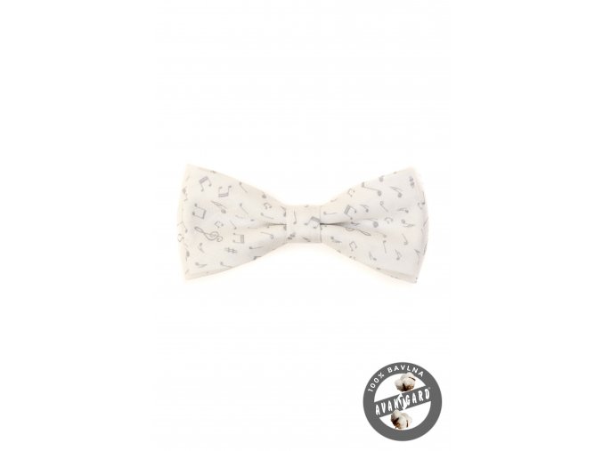 Bílý motýlek se vzorem - noty (12,5 cm)