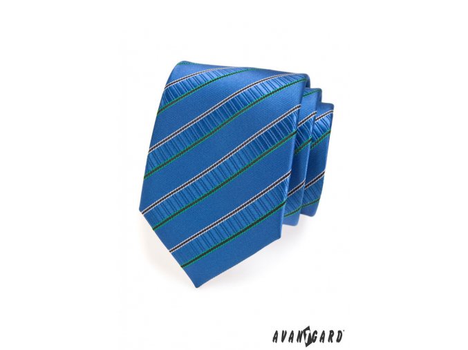 Modrá kravata s orámovanými proužky