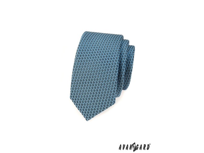 Modrá slim kravata se vzorem