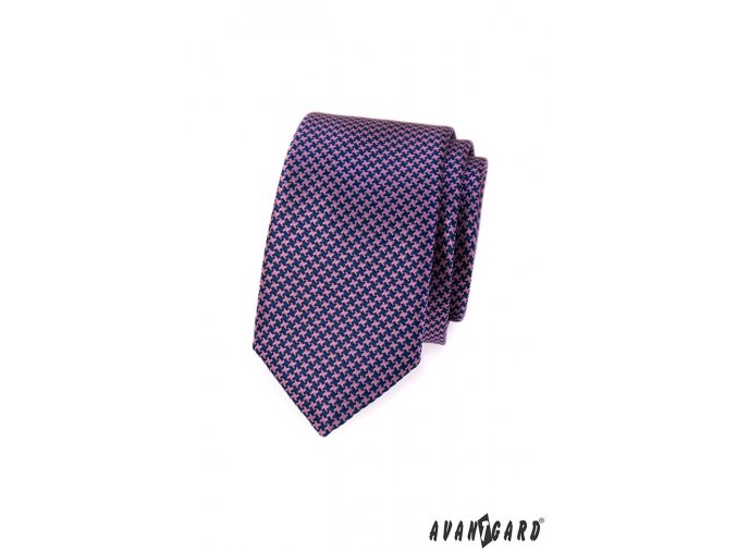 Modrá kravata se zajímavým růžovým vzorem