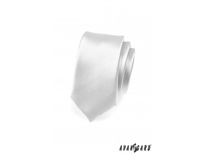 Stříbrná jednobarevná jemně lesklá SLIM kravata
