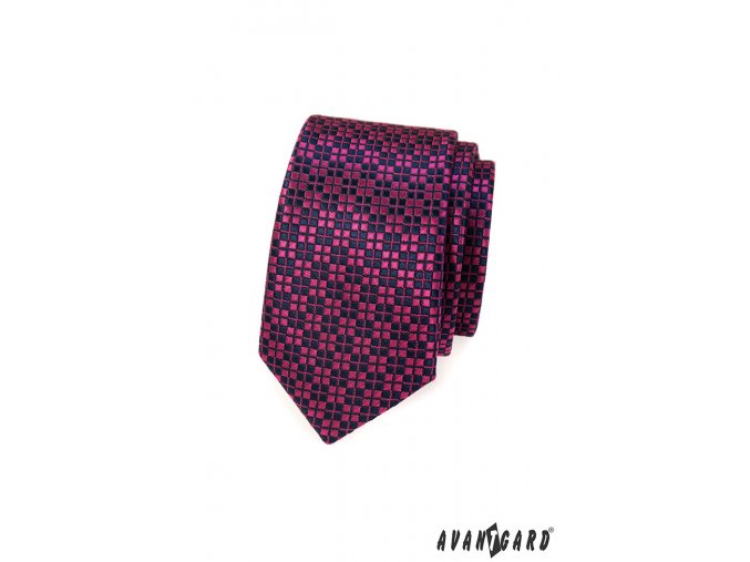 Velmi tmavě modrá kravata s růžovým vzorem