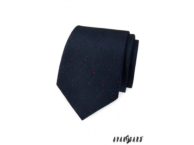 Velmi tmavě modrá kravata s červenými tečkami