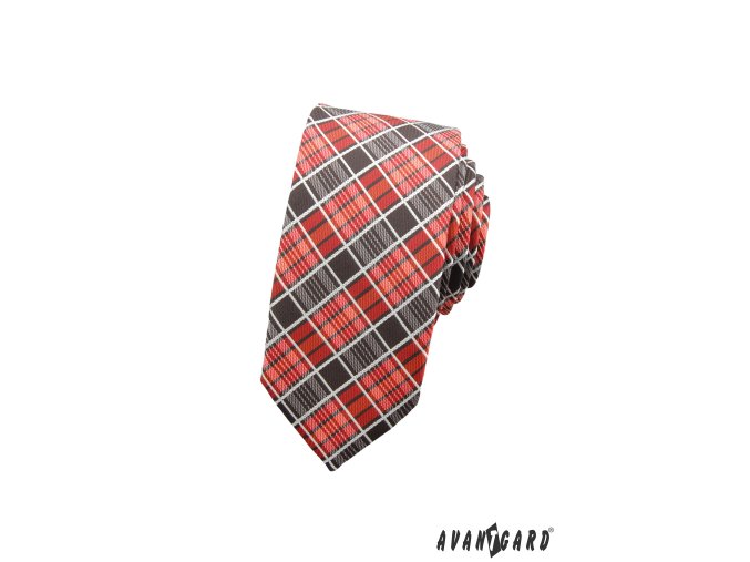 Červená károvaná SLIM kravata _