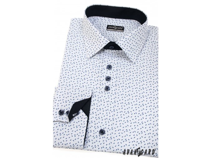 Bílá pánská slim fit košile s drobným modrým vzorem, dl. rukáv, 125-0170
