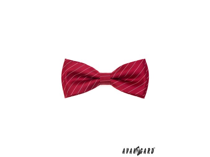 Červený pánský motýlek s jemnými bílými proužky + kapesníček do saka (12,5 cm)