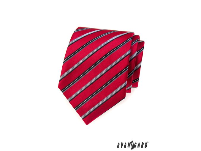 Červená kravata s barevnými proužky