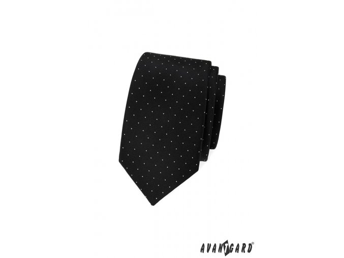 Černá slim kravata s jemnými bílými tečkami